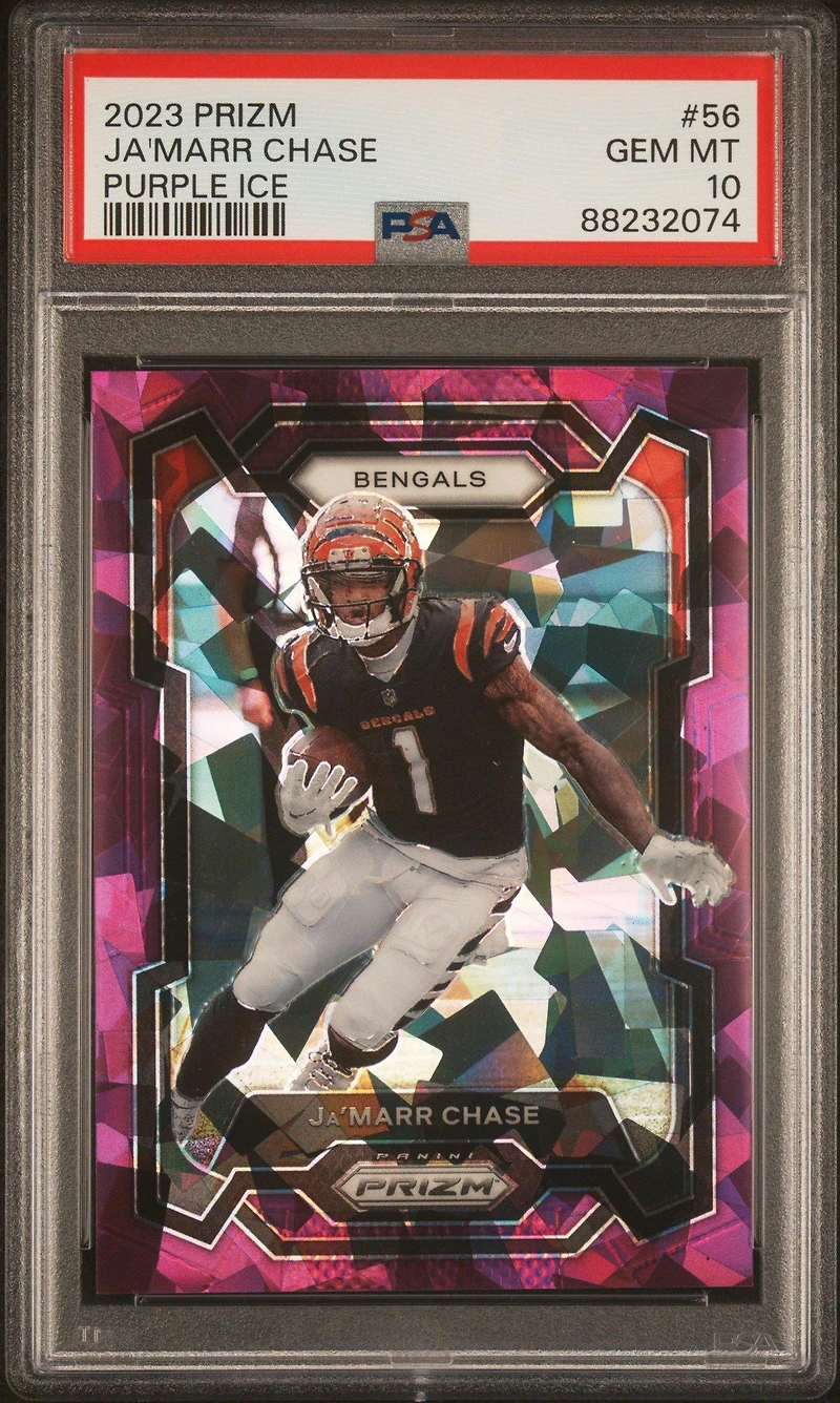 2023 Panini Prizm 56 Ja'marr Chase Purple Ice PSA 10