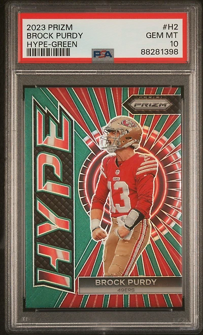 2023 Panini Prizm Hype H2 Brock Purdy Green Prizm PSA 10