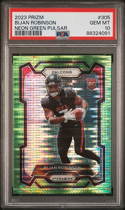 2023 Panini Prizm 305 Bijan Robinson Neon Green Pulsar PSA 10