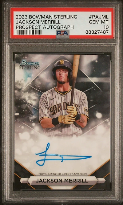 2023 Bowman Sterling Prospect Autographs Pajml Jackson Merrill PSA 10