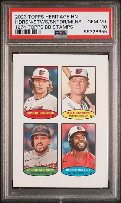 2023 Topps Heritage 1974 Topps Baseball Stamps Anthony Santander/cedric Mullins/gunnar Henderson/kyle Stowers PSA 10