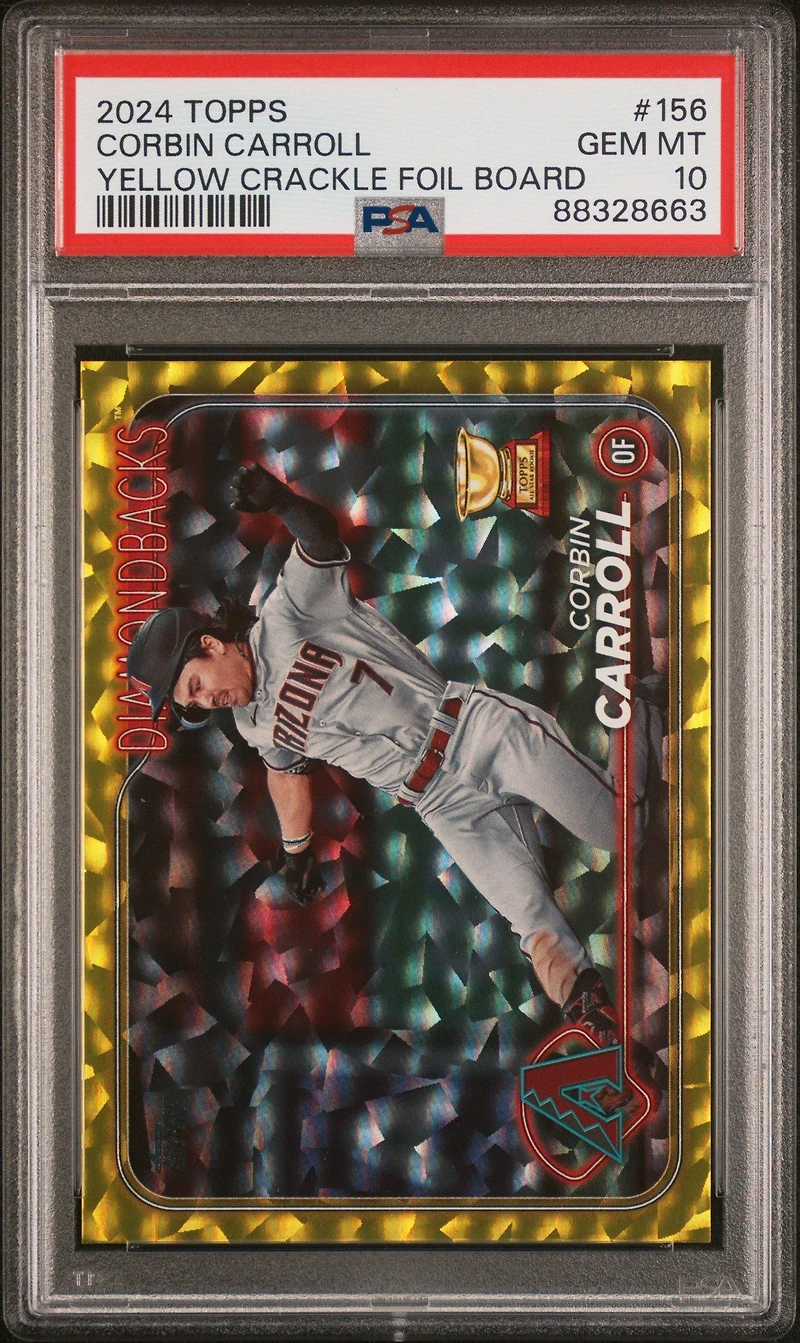 2024 Topps 156 Corbin Carroll Yellow Crackle Foil Board PSA 10