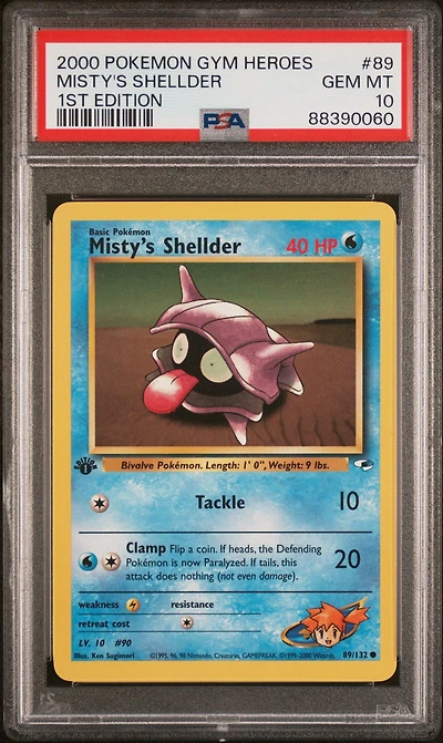 2000 Pokemon Gym Heroes 89 Misty's Shellder 1st Edition PSA 10
