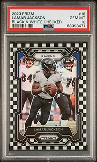 2023 Panini Prizm 18 Lamar Jackson Black & White Checker PSA 10