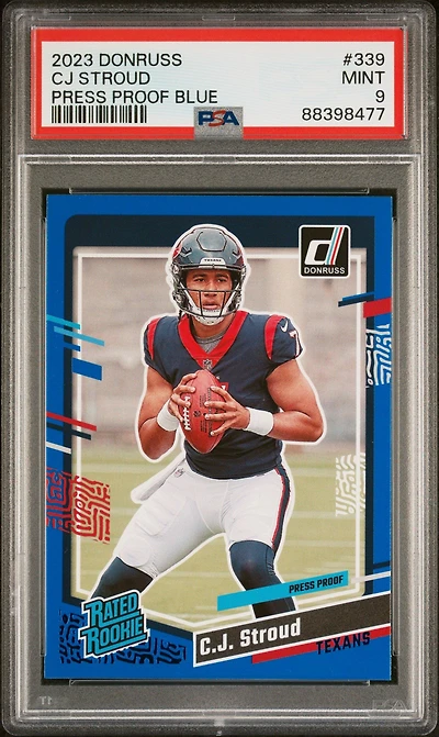 2023 Panini Donruss 339 Cj Stroud Press Proof Blue PSA