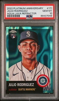 2022 Topps Chrome Platinum Anniversary 171 Julio Rodriguez Aqua Lava Refractor PSA 10