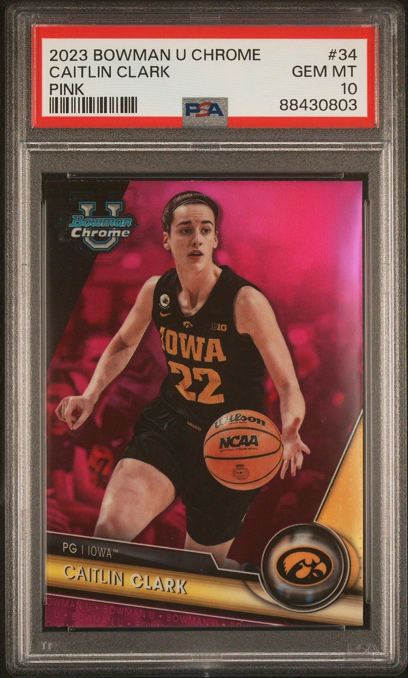 2023 Bowman University Chrome 34 Caitlin Clark Pink Refractor PSA