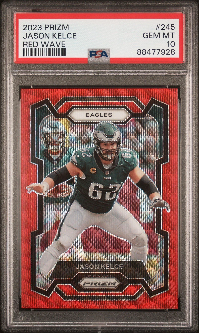 2023 Panini Prizm 245 Jason Kelce Red Wave PSA 10