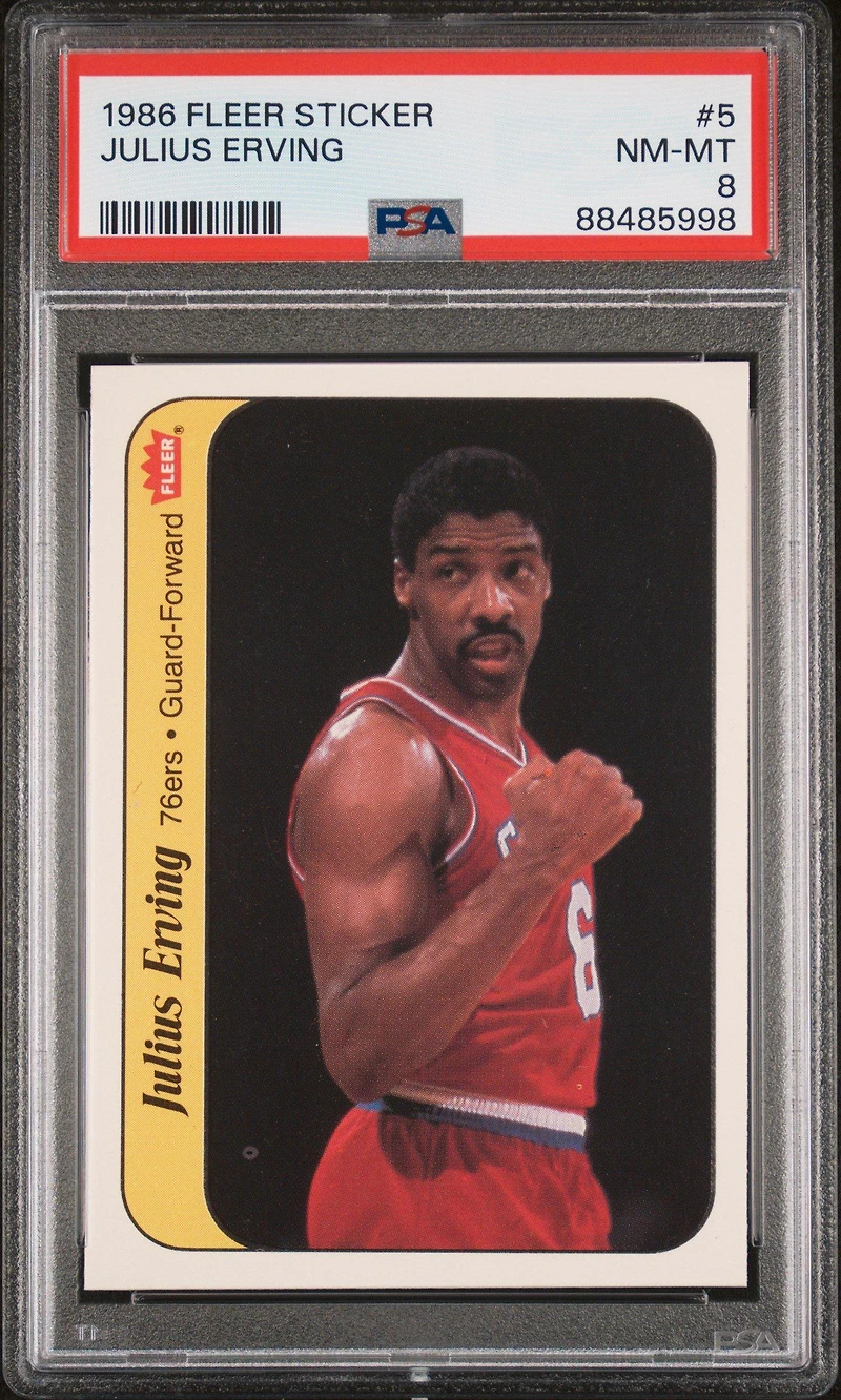 1986 Fleer Sticker 5 Julius Erving PSA 8