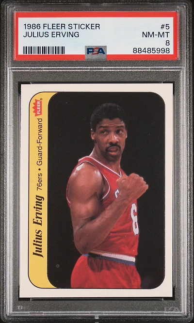 1986 Fleer Sticker 5 Julius Erving PSA 8