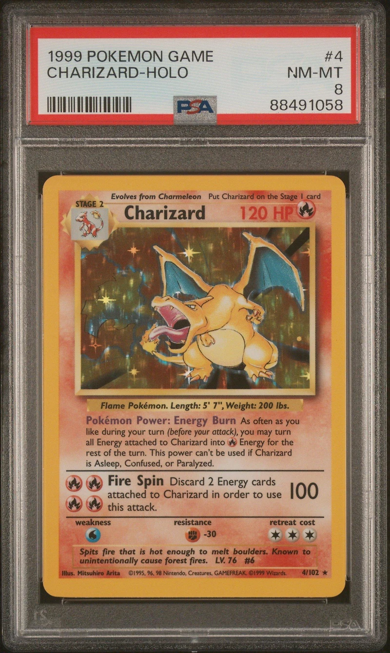 1999 Pokemon Game 4 Charizard-holo PSA 8