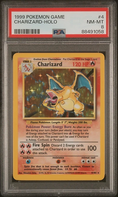 1999 Pokemon Game 4 Charizard-holo PSA 8