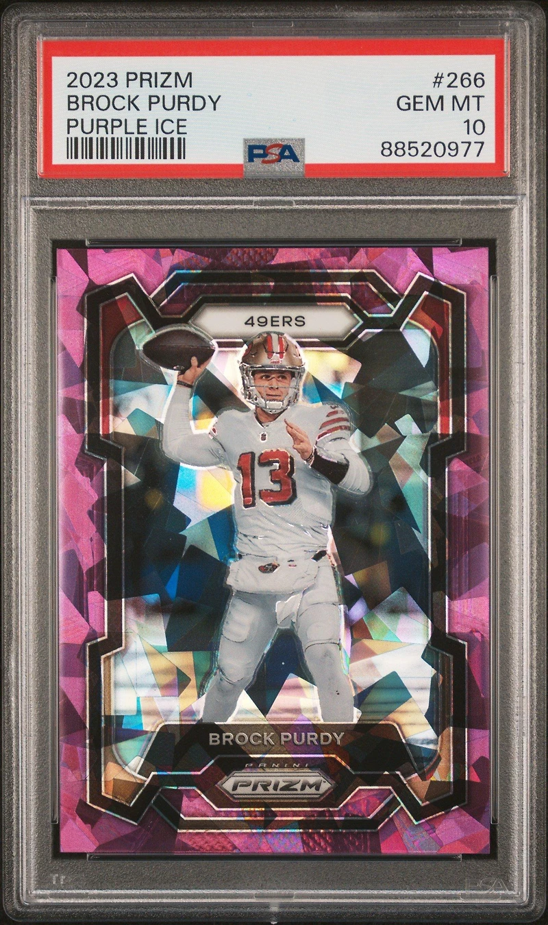 2023 Panini Prizm 266 Brock Purdy Purple Ice PSA 10