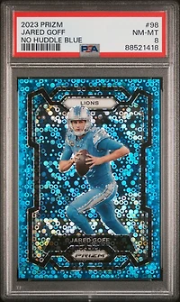 2023 Panini Prizm 98 Jared Goff No Huddle Blue PSA 8