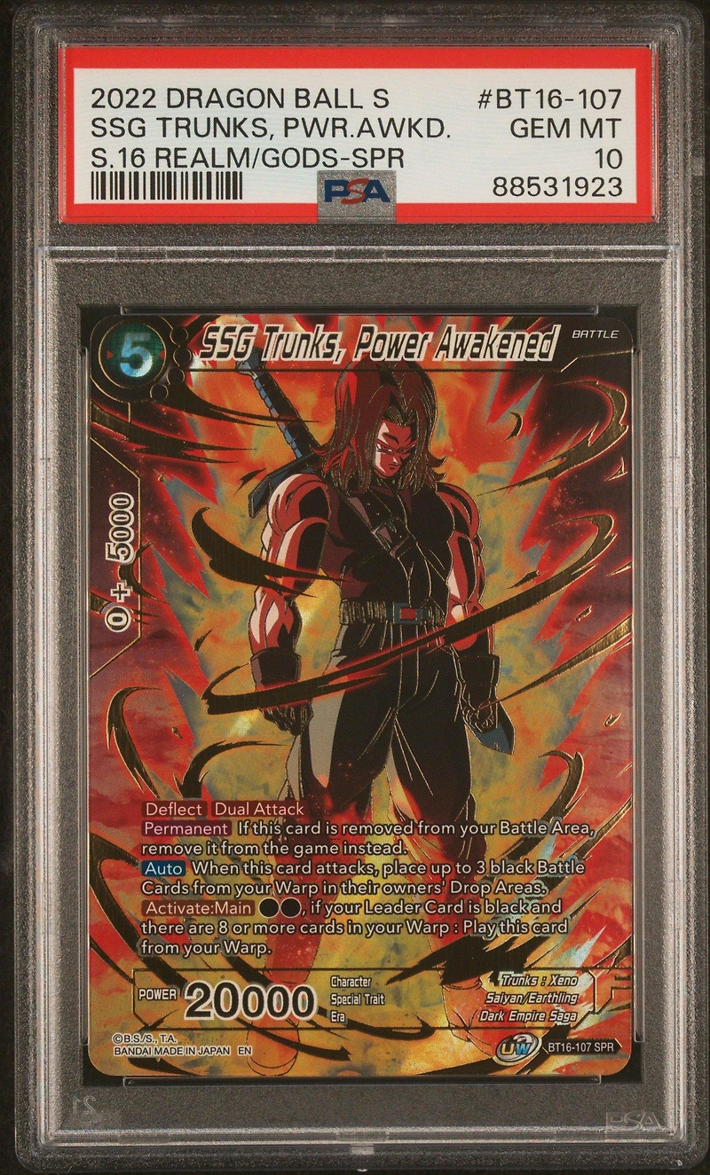 2022 Dragon Ball Super Card Game Series 16 Realm Of The Gods Bt16-107 Ssg Trunks, Power Awakened Special Rare PSA 10