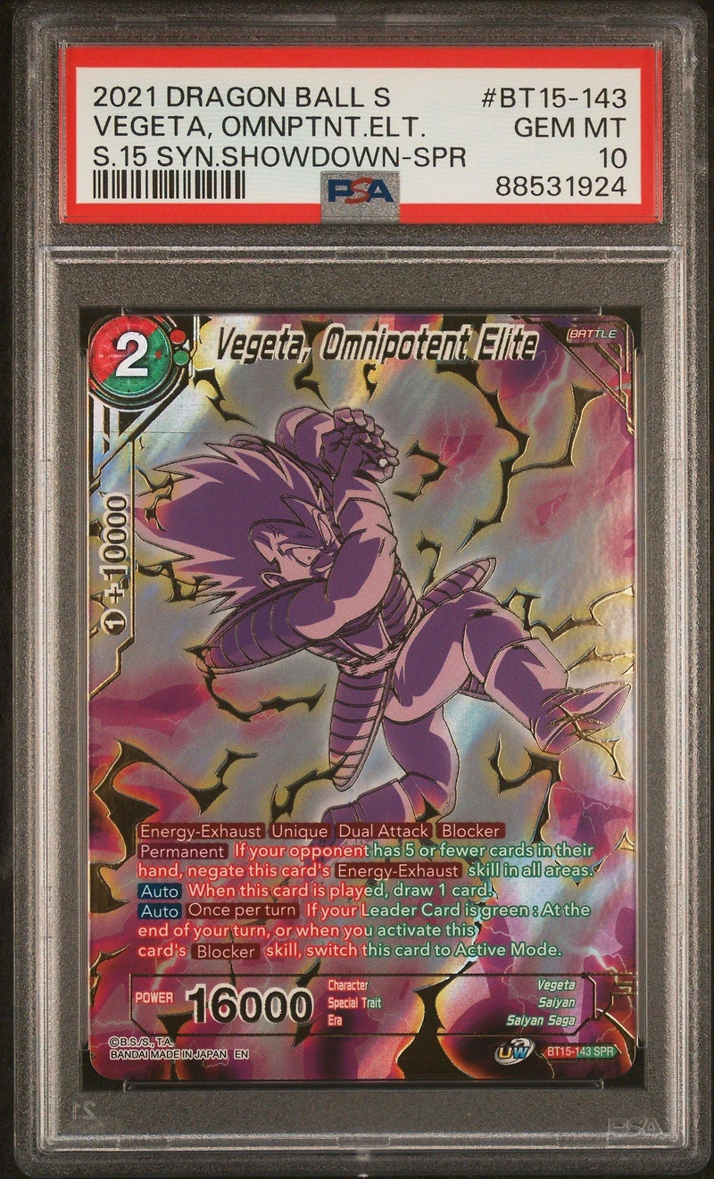 2021 Dragon Ball Super Card Game Series 15 Saiyan Showdown Bt15-143 Vegeta, Omnipotent Elite Special Rare PSA 10