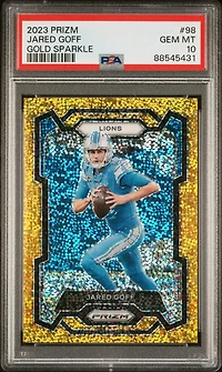 2023 Panini Prizm 98 Jared Goff Gold Sparkle PSA 10