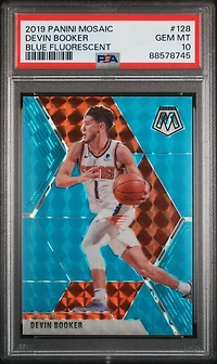 2019 Panini Mosaic 128 Devin Booker Blue Fluorescent PSA 10