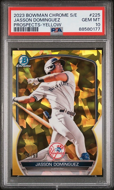 2023 Bowman Chrome Sapphire Edition Prospects 225 Jasson Dominguez Yellow PSA 10