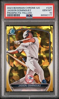 2023 Bowman Chrome Sapphire Edition Prospects 225 Jasson Dominguez Yellow PSA 10
