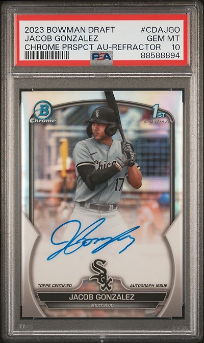 2023 Bowman Draft Chrome Prospect Autograph Cdajgo Jacob Gonzalez Refractor PSA 10