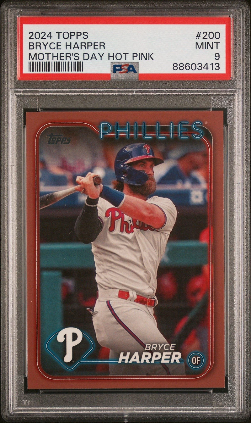 2024 Topps 200 Bryce Harper Mother's Day Hot Pink PSA 9