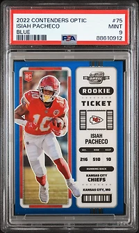 2022 Panini Contenders Optic 75 Isiah Pacheco Blue PSA 9