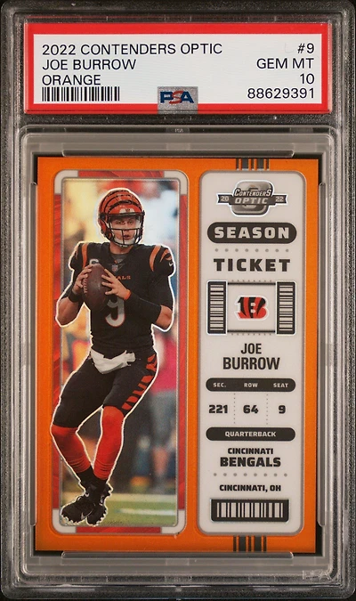 2022 Panini Contenders Optic 9 Joe Burrow Orange PSA 10