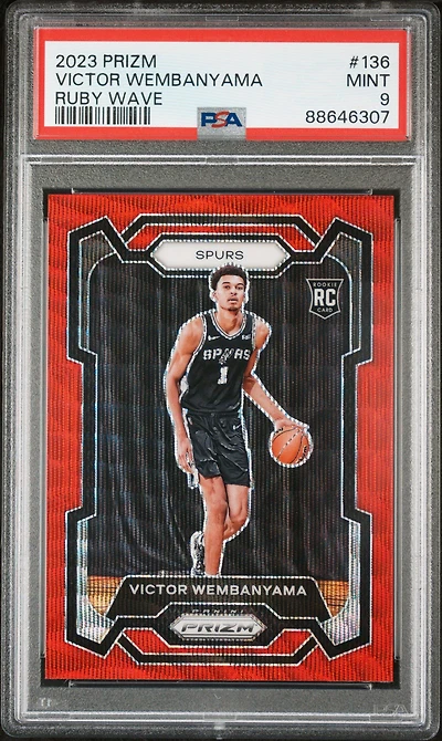 2023 Panini Prizm 136 Victor Wembanyama Ruby Wave PSA 9