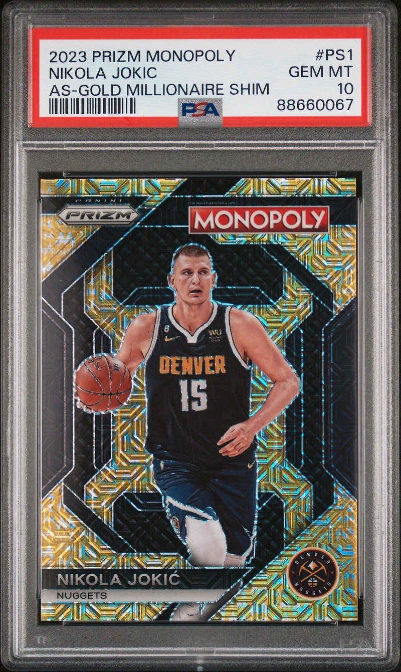 2023 Panini Prizm Monopoly All-star Ps1 Nikola Jokic Gold Millionaire Shimmer PSA 10
