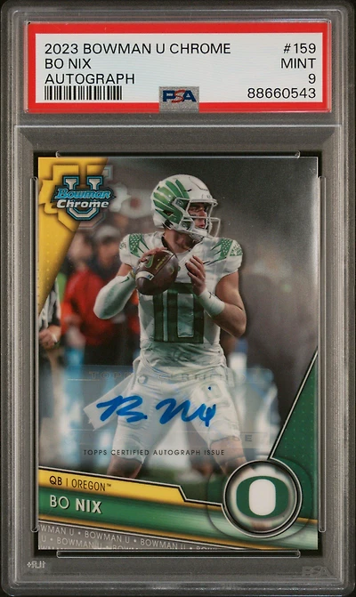 2023 Bowman University Chrome 159 Bo Nix PSA 9