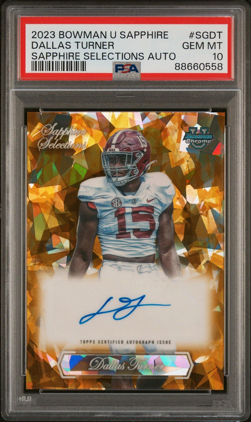2023 Bowman University Chrome Sapphire Sapphire Selections Autograph Sgdt Dallas Turner PSA 10