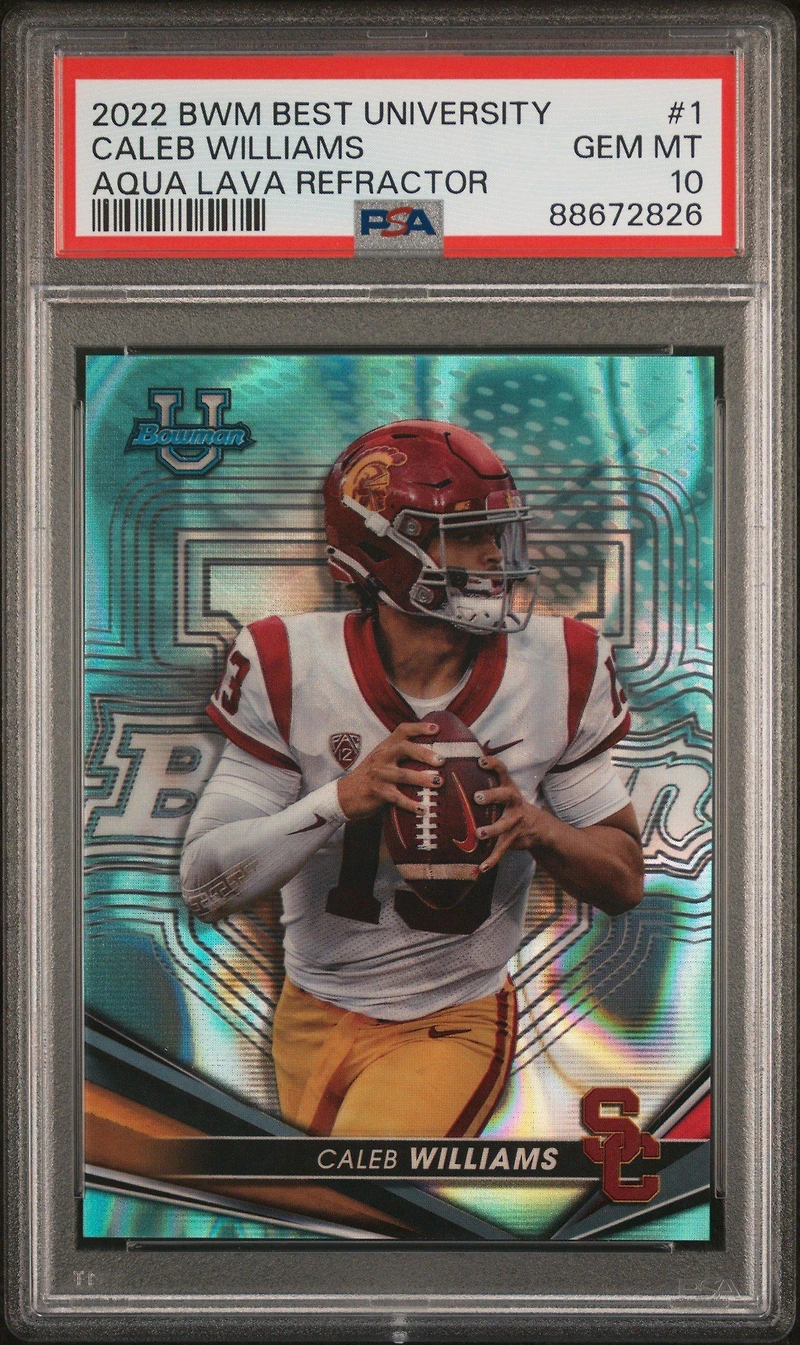 2022 Bowman's Best University 1 Caleb Williams Aqua Lava Refractor PSA 10