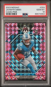 2023 Panini Mosaic 324 Jahmyr Gibbs Camo Pink PSA 10