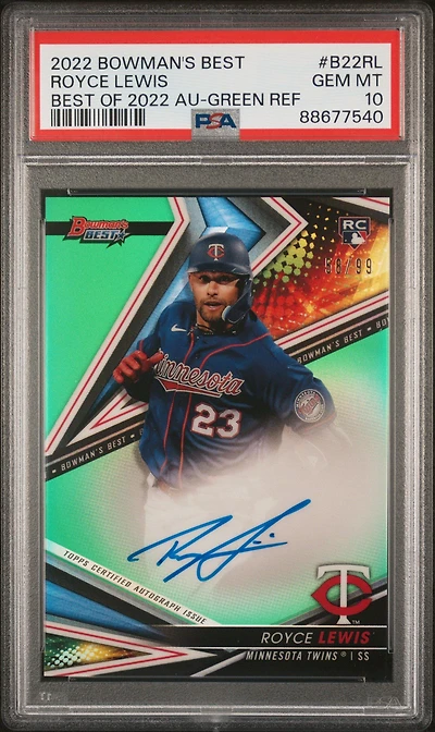 2022 Bowman's Best Best Of 2022 Autographs B22rl Royce Lewis Green Refractor PSA 10