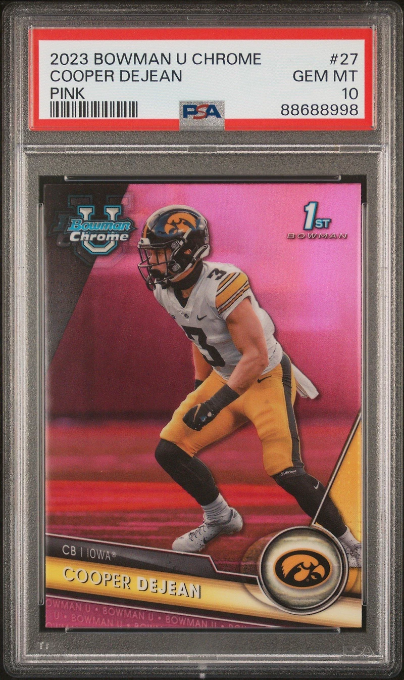 2023 Bowman University Chrome 27 Cooper Dejean Pink Refractor PSA 10