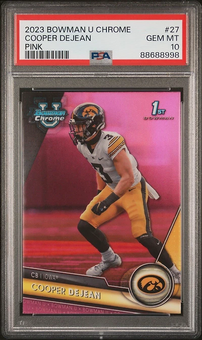 2023 Bowman University Chrome 27 Cooper Dejean Pink Refractor PSA 10