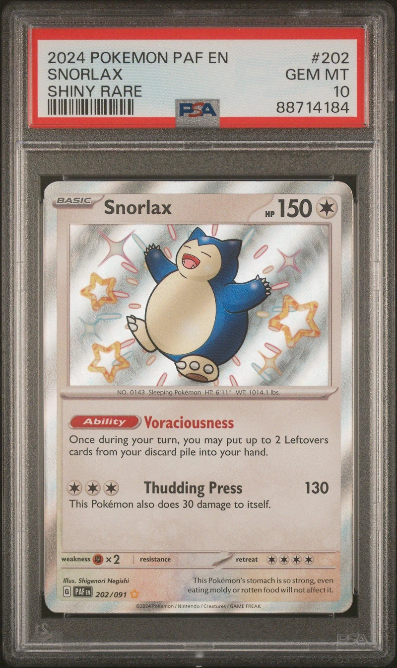 2024 Pokemon Paf En-paldean Fates 202 Snorlax Shiny Rare PSA