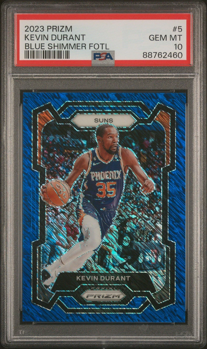 2023 Panini Prizm 5 Kevin Durant Blue Shimmer Fotl PSA 10