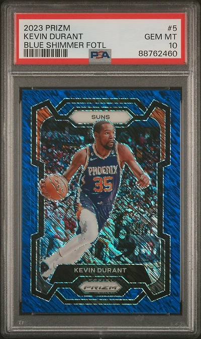 2023 Panini Prizm 5 Kevin Durant Blue Shimmer Fotl PSA 10
