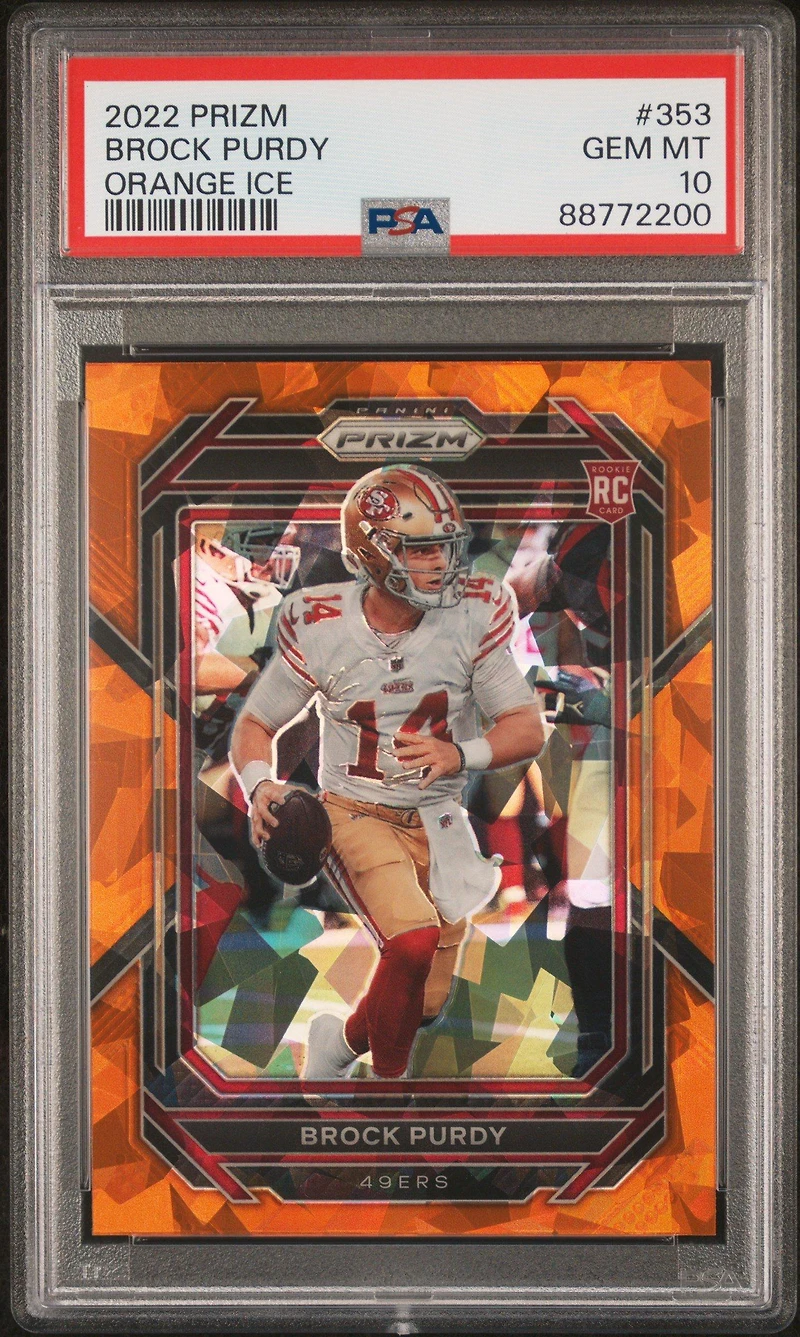 2022 Panini Prizm 353 Brock Purdy Orange Ice PSA 10