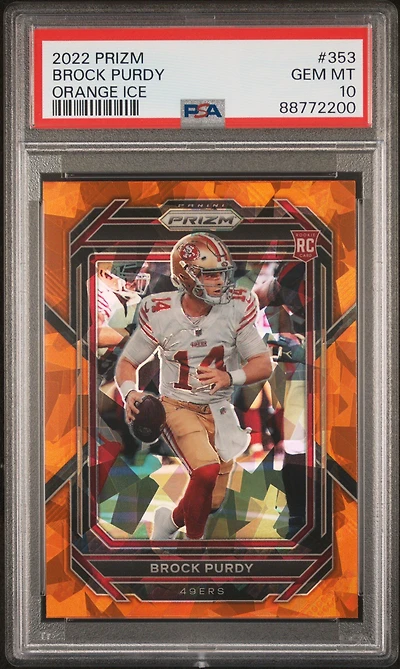 2022 Panini Prizm 353 Brock Purdy Orange Ice PSA 10