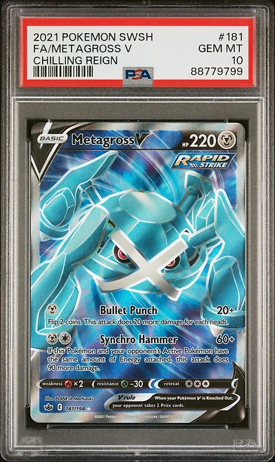 2021 Pokemon Sword & Shield Chilling Reign 181 Full Art/metagross V PSA 10