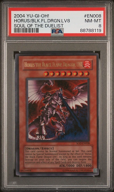 2004 Yu-gi-oh! Sod-soul Of The Duelist En008 Horus The Black Flame Dragon Lv8 PSA 8