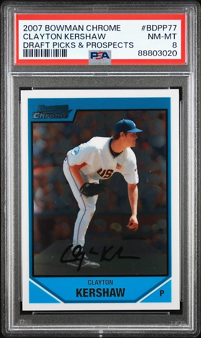 2007 Bowman Chrome Draft Picks & Prospects Bdpp77 Clayton Kershaw PSA 8