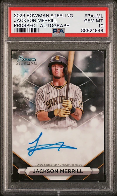 2023 Bowman Sterling Prospect Autographs Pajml Jackson Merrill PSA 10