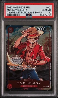 2022 One Piece Japanese Promos 001 Monkey D. Luffy Championship Set 2022 Purchase Bonus PSA 10