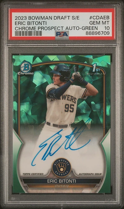 2023 Bowman Draft Sapphire Edition Chrome Prospect Autographs Cdaeb Eric Bitonti Green PSA 10