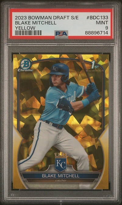 2023 Bowman Draft Sapphire Edition Bdc133 Blake Mitchell Yellow PSA 9
