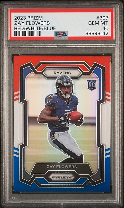 2023 Panini Prizm 307 Zay Flowers Red/white/blue Prizm PSA 10